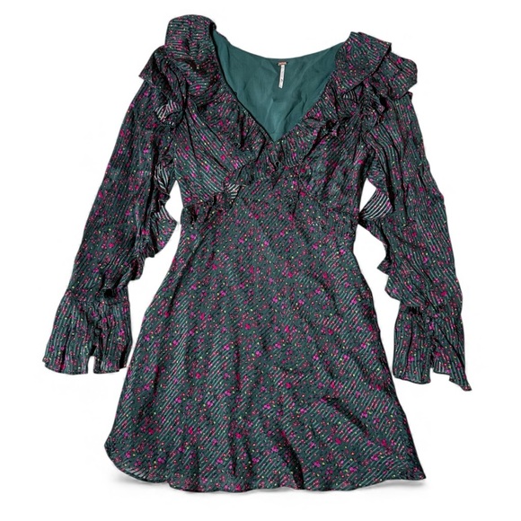 Free People Sweetest Thing Mini Dress - Black with Red and Green Accents - Picture 2 of 8